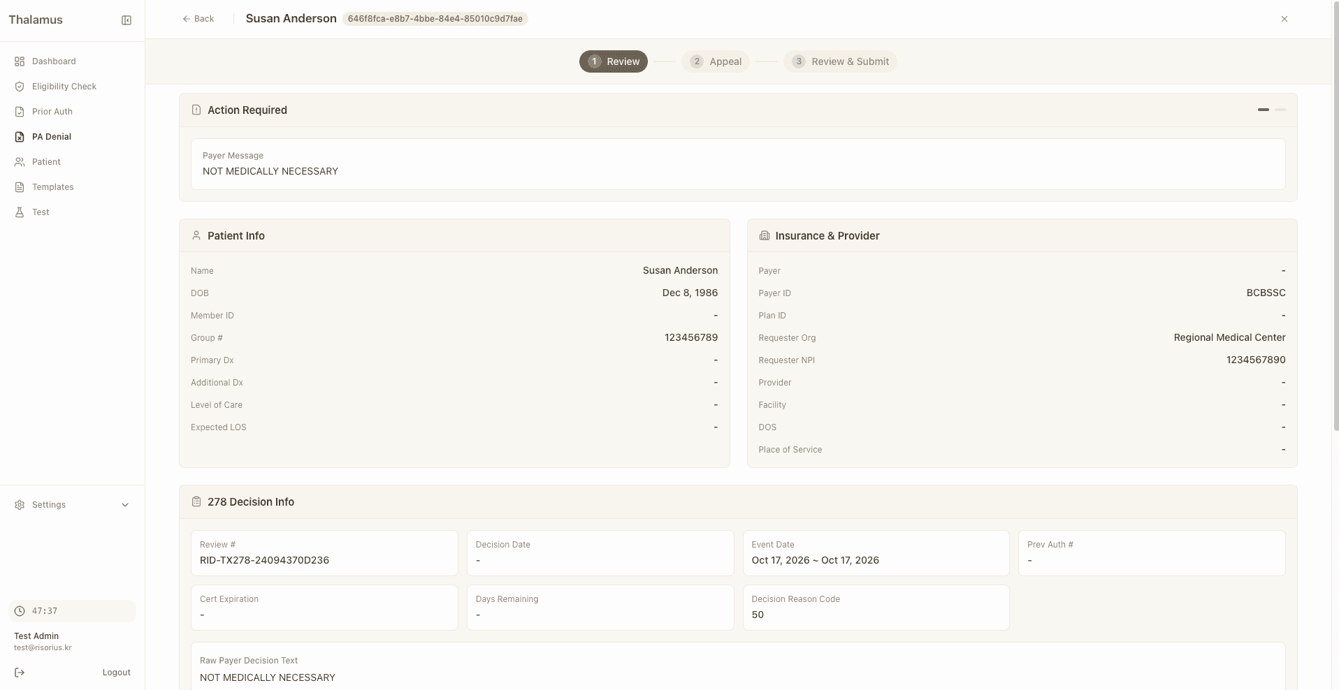 Appeal draft and evidence record